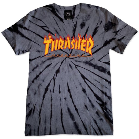Thrasher Flame Logo Tie Dye Girls T-Shirt (Black/Grey)