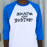 THRASHER "Skate and Destroy" Baseball Tee (White / Blue)