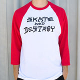 THRASHER "Skate and Destroy" Baseball Tee (White / Red)