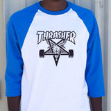 THRASHER "Skategoat" Baseball Tee (White / Blue)