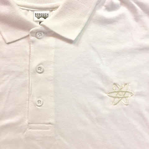 ENERGY SKATE SHOP "Atom" Embroidered Logo Polo Shirt (White / Eggshell)