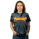 Thrasher Flame Logo Tie Dye Girls T-Shirt (Black/Grey)