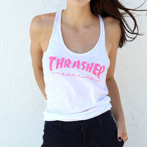 THRASHER "Magazine Logo" Girls Racerback Tank (White)