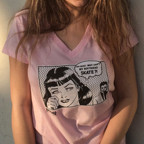 THRASHER "Boyfriend" Girls V-Neck T-Shirt (Pink)